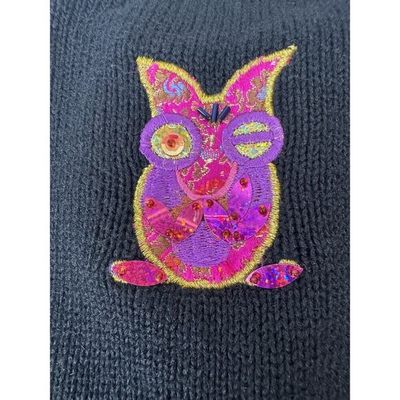 Vintage JACK B QUICK Owl Cardigan black Button Up beaded Sweater Sz S - Picture 9 of 9